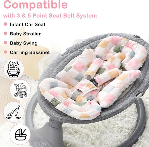 DILIMI Infant Car Seat Insert, Baby Car Seat Head Support with 3 Strap Paddings, Soft Newborn Car Seat Cushion for Stroller, Swing, Bouncers, Blue Checkered in Saudi Arabia