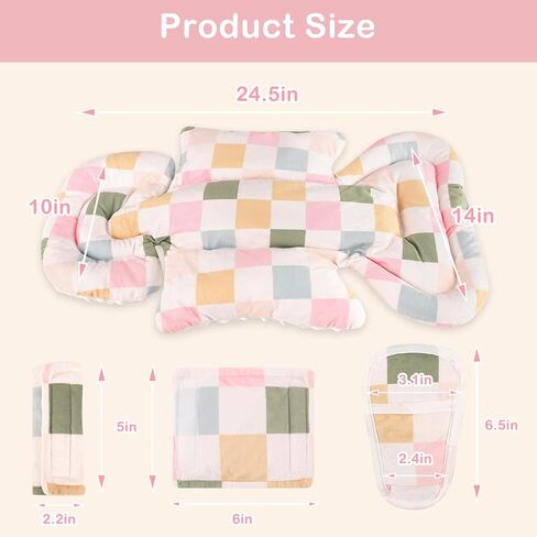 DILIMI Infant Car Seat Insert, Baby Car Seat Head Support with 3 Strap Paddings, Soft Newborn Car Seat Cushion for Stroller, Swing, Bouncers, Blue Checkered in Saudi Arabia