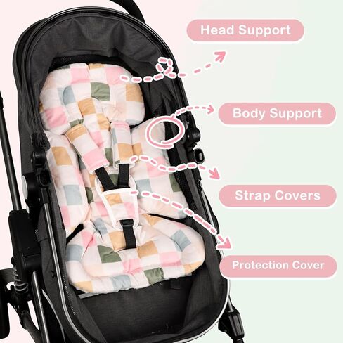 DILIMI Infant Car Seat Insert, Baby Car Seat Head Support with 3 Strap Paddings, Soft Newborn Car Seat Cushion for Stroller, Swing, Bouncers, Blue Checkered in Saudi Arabia