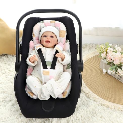 DILIMI Infant Car Seat Insert, Baby Car Seat Head Support with 3 Strap Paddings, Soft Newborn Car Seat Cushion for Stroller, Swing, Bouncers, Blue Checkered in Saudi Arabia