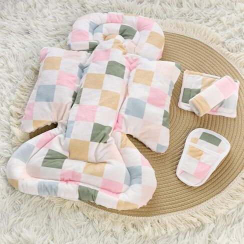 DILIMI Infant Car Seat Insert, Baby Car Seat Head Support with 3 Strap Paddings, Soft Newborn Car Seat Cushion for Stroller, Swing, Bouncers, Blue Checkered in Saudi Arabia