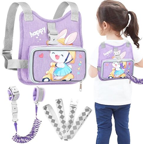 Accmor Toddler Harness Backpack Leash, Collapsible Kids Harness + Anti Lost Wrist Link, Cute Rabbit Child Leash for Outdoor Travel, Portable Baby Walking Harness Protector Wristband Strap for Girls in Saudi Arabia