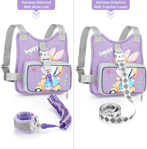 Accmor Toddler Harness Backpack Leash, Collapsible Kids Harness + Anti Lost Wrist Link, Cute Rabbit Child Leash for Outdoor Travel, Portable Baby Walking Harness Protector Wristband Strap for Girls in Saudi Arabia