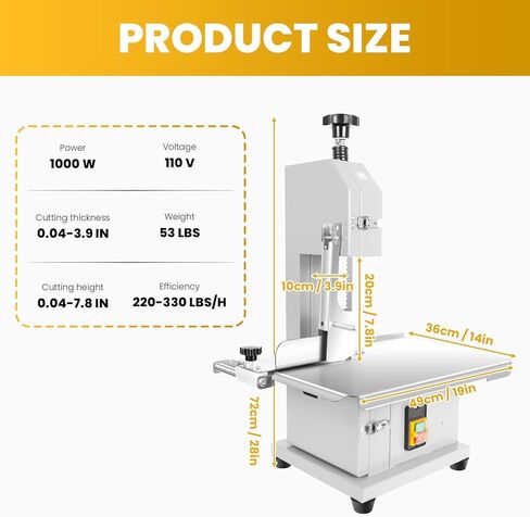 Electric Meat Band Saw Machine, 1500W Bandsaw for Bone Cutting, Stainless Steel 19" x 15" Commercial Meat Cutter, 0.04-7.8" Cutting Thickness for Chicken Fish Beef, with 6 Saw Blades in Saudi Arabia