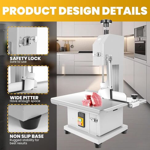 Electric Meat Band Saw Machine, 1500W Bandsaw for Bone Cutting, Stainless Steel 19" x 15" Commercial Meat Cutter, 0.04-7.8" Cutting Thickness for Chicken Fish Beef, with 6 Saw Blades in Saudi Arabia