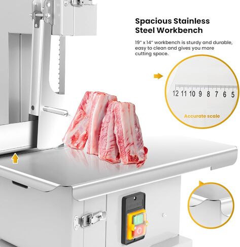 Electric Meat Band Saw Machine, 1500W Bandsaw for Bone Cutting, Stainless Steel 19" x 15" Commercial Meat Cutter, 0.04-7.8" Cutting Thickness for Chicken Fish Beef, with 6 Saw Blades in Saudi Arabia