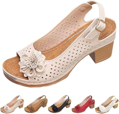 Buckled Square Heel Sandals for Women,Dressy Peep Toe Slingback Chunky Low Heeled Wedge Shoes Dress Sandals in Saudi Arabia