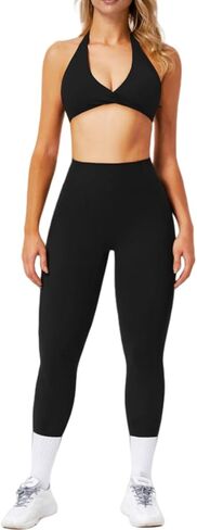 Two Pieces Women's Solid Backless Tracksuit Set, fitness wear, high waist cycling shorts, tights and sports bra in Saudi Arabia