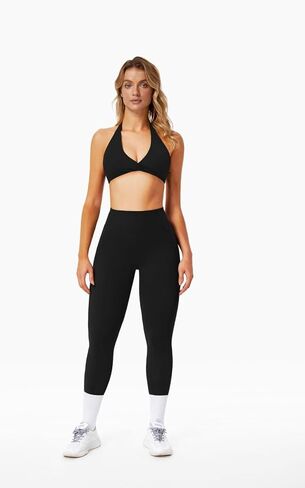 Two Pieces Women's Solid Backless Tracksuit Set, fitness wear, high waist cycling shorts, tights and sports bra in Saudi Arabia