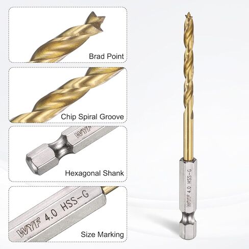 HARFINGTON Brad Point Drill Bits 7mm(9/32) Dia 1/4" Hex Shank Drill Metric Brad Point 2.72 Drilling Depth Spiral Twist Drill Bits for Carpenter Woodworking Plastic Rubber, Silver in Saudi Arabia