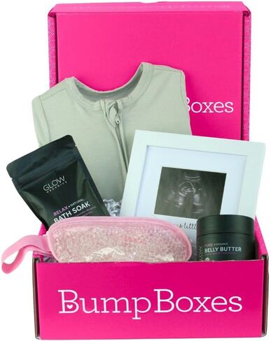 Bump Boxes 2nd Trimester Pregnancy Gifts for Expecting Moms with Belly Butter, Bath Soak, Baby Footed Sleeper Onesie, Frame and Eye Mask, Baby Shower Gift for Mother to Be in Kuwait