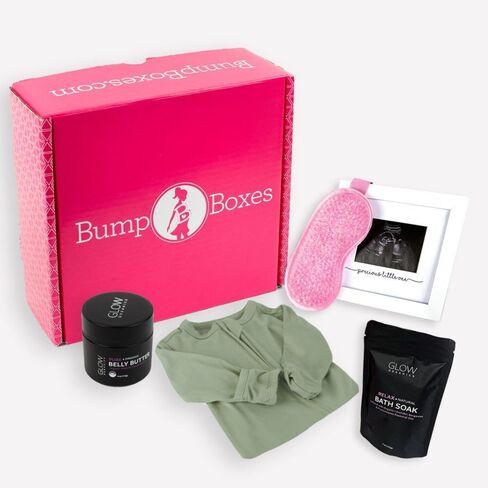 Bump Boxes 2nd Trimester Pregnancy Gifts for Expecting Moms with Belly Butter, Bath Soak, Baby Footed Sleeper Onesie, Frame and Eye Mask, Baby Shower Gift for Mother to Be in Kuwait