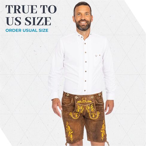BAVARIA TRACHTEN Lederhosen Men Oktoberfest Costume - Genuine Leather, German Mens Lederhosen - Olive Yellow/Rust Green in Saudi Arabia