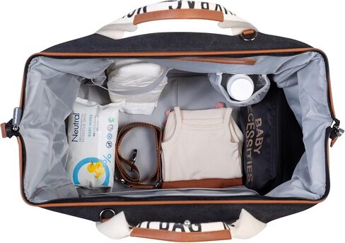 Childhome Signature Mommy Bag, Sporty Diaper Bag, Water Repellant Tote Bag, Large Diaper Bag, Baby Essentials Travel Bag, Hospital Bags for Labor and Delivery (Black) in Kuwait