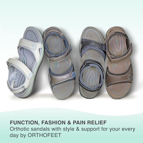 Orthofeet Malibu Orthopedic Women Adjustable Sandals | Three-Strap, Comfortable Open Toe Saldal with Anatomical Arch Support, Soft Cushioning, Wide Toe Box for Casual Beach Outings in Saudi Arabia