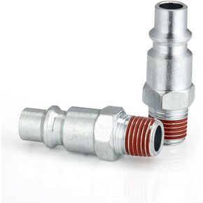 3/8 High Flow Air Hose Fittings, 3/8 Inch Body Size, M-Type Plug, 3/8 Inch Male Threads Size, Pre-Coated Adhesive, Steel Material, 300PSI, 2 Pieces