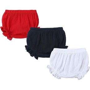 EISHOW 3 Pack Infant Baby Soft Ruffle Shorts Bloomer Kids Boy Girl Solid Cotton Linen Blend Cute Harem Bottom Pants