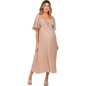 PinkBlush Front Tie Ruffle Sleeve Maternity Midi Dress