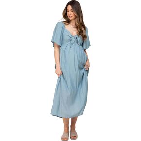 PinkBlush Front Tie Ruffle Sleeve Maternity Midi Dress in Kuwait