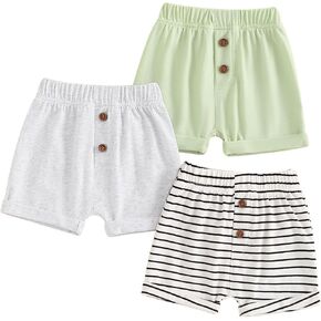 Baby Boys Toddler 3-pack Rib Knit Shorts الكلاسيكية FIT مرنة الخصر السراويل الأطفال متعددة السراويل