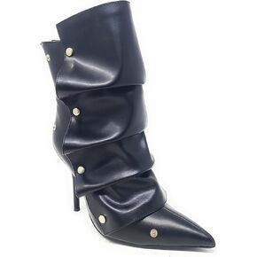 Liliana Women's Pointed Toe Stiletto High Heels Pleated Button Detachable Fold Over Slouchy Boots (Runs Small)