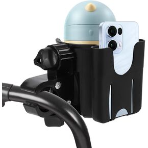 Stroller Cup Holder with Phone Holder,360°Rotatable Bottle Holder, 2-in-1 Stable Anti-Slip Stroller Accessories for Stroller, Bike, Wheelchair, Walker, Scooter