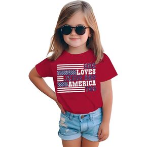 Loves Jesus and America Too Shirt Toddler Baby Girl 4th of July USA Flag T-Shirt Kid Patriotic Short Sleeve Tee Tops