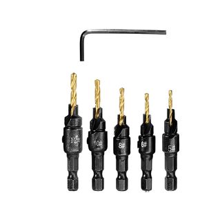 5pcs Countersink Drill Woodworking Drill Bit Set Drilling Holes for Screw Sizes #5#6#8#10#12(Titanium Plating6-12)