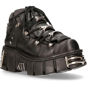 New Rock 106 S1 Men's Goth Punk Black Metallic Platform Fashion Ankle Boots