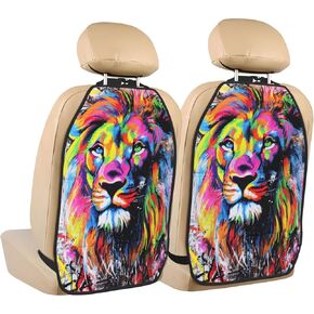 Colorful Lion Street Art Graffiti Car Seat Back Kick Protectors,2 Pack Kick Mats With Storage Pockets For Vehicles To Protect From Dirt Mud Scratches