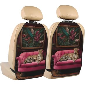 Leopard On Pink Velvet Sofa Car Seat Back Kick Protectors,2 Pack Kick Mats With Storage Pockets For Vehicles To Protect From Dirt Mud Scratches