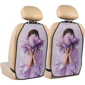Woman Large Lilac Bouquet Aesthetic Car Seat Back Kick Protectors,2 Pack Kick Mats With Storage Pockets For Vehicles To Protect From Dirt Mud Scratches