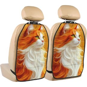 Abstract Cat With Green Eyes Car Seat Back Kick Protectors,2 Pack Kick Mats With Storage Pockets For Vehicles To Protect From Dirt Mud Scratches