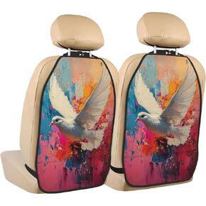 White Dove In Flight Car Seat Back Kick Protectors,2 Pack Kick Mats With Storage Pockets For Vehicles To Protect From Dirt Mud Scratches