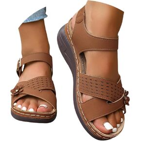 Orthopedic Wide Sandals for Women 2025 Dressy Strappy Arch Support Wedge Sandals Walking Open Toe Ankle Strap Comfortable Platform Slip-On Summer Beach Casual