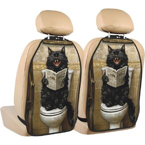 Funny Toilet Black Cat Laughing Car Seat Back Kick Protectors,2 Pack Kick Mats With Storage Pockets For Vehicles To Protect From Dirt Mud Scratches