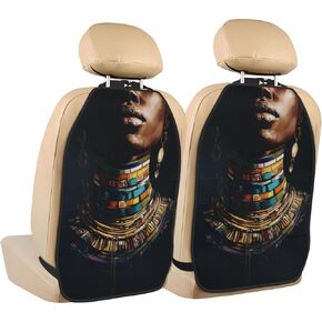 African Woman Colorful Necklaces Car Seat Back Kick Protectors,2 Pack Kick Mats with Storage Pockets for Vehicles to Protect from Dirt Mud Scratches