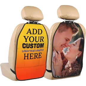Custom Anti-kick Storage Mat for Car Seats 2 Pack with Text Logo Photo Personalized Mats Seat Back Protector with Storage Pockets Suitable for Most Car Seats