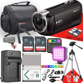 Sony HDR-CX405 HD Handycam + RGB LED Video Light + 2pc 64GB Memory + Charger + Extra Battery + Tripod + Carrying Case + Deluxe Cleaning Kit + More (18pc Bundle)