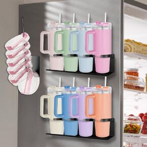 Magnetic Cup Holder Compatible with Stanley 40 and 30 oz Tumblers - Secure Base Design for Fridge, Cabinets and Multi-Surface Storage(White)