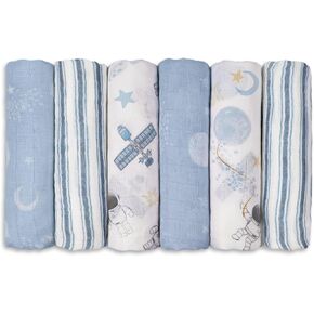 GLLQUEN BABY Receiving Blanket Boy Cotton Muslin Swaddle Blankets Girl Newborn Squares Breathable & Soft Thin Baby Blankets Cloths Double Absorbent Infant Swaddling Wrap - 6 Pack (Astronaut)