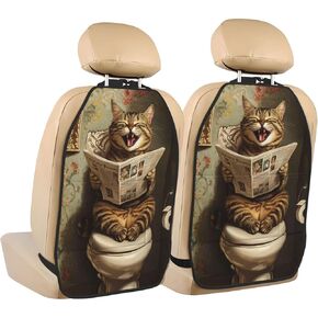 Funny Tabby Cat Laughing Toilet Car Seat Back Kick Protectors,2 Pack Kick Mats With Storage Pockets For Vehicles To Protect From Dirt Mud Scratches