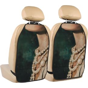 Woman Neck with Huge Pearl Necklaces Car Seat Back Kick Protectors,2 Pack Kick Mats with Storage Pockets for Vehicles to Protect from Dirt Mud Scratches