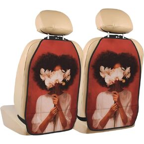 Black Woman White Orchid Aesthetic Car Seat Back Kick Protectors,2 Pack Kick Mats With Storage Pockets For Vehicles To Protect From Dirt Mud Scratches