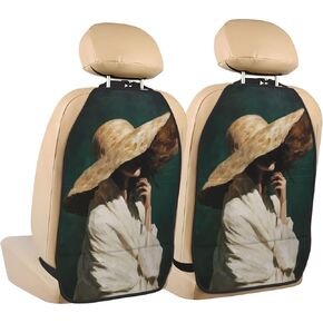 Woman Large Straw Hat Cover Face Car Seat Back Kick Protectors,2 Pack Kick Mats with Storage Pockets for Vehicles to Protect from Dirt Mud Scratches