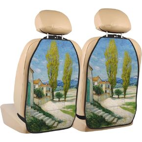 Two Poplar Trees Impressionist Vintage Car Seat Back Kick Protectors,2 Pack Kick Mats With Storage Pockets For Vehicles To Protect From Dirt Mud Scratches