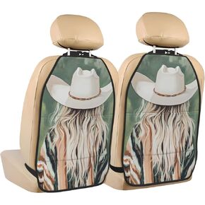Cowgirl With Long Blonde Hair Car Seat Back Kick Protectors,2 Pack Kick Mats With Storage Pockets For Vehicles To Protect From Dirt Mud Scratches