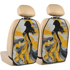 Woman Silhouette Yellow Abstract Aesthetic Car Seat Back Kick Protectors,2 Pack Kick Mats With Storage Pockets For Vehicles To Protect From Dirt Mud Scratches