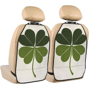4 Leaf Clover Green Minimalist Car Seat Back Kick Protectors,2 Pack Kick Mats With Storage Pockets For Vehicles To Protect From Dirt Mud Scratches