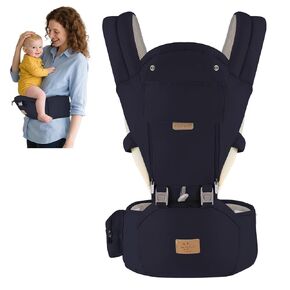 FRUITEAM 6-in-1 Baby Carrier with Waist Stool/Hip Seat for Breastfeeding, One Size Fits All - Adapt to Newborn, Infant & Toddler (Blue)
